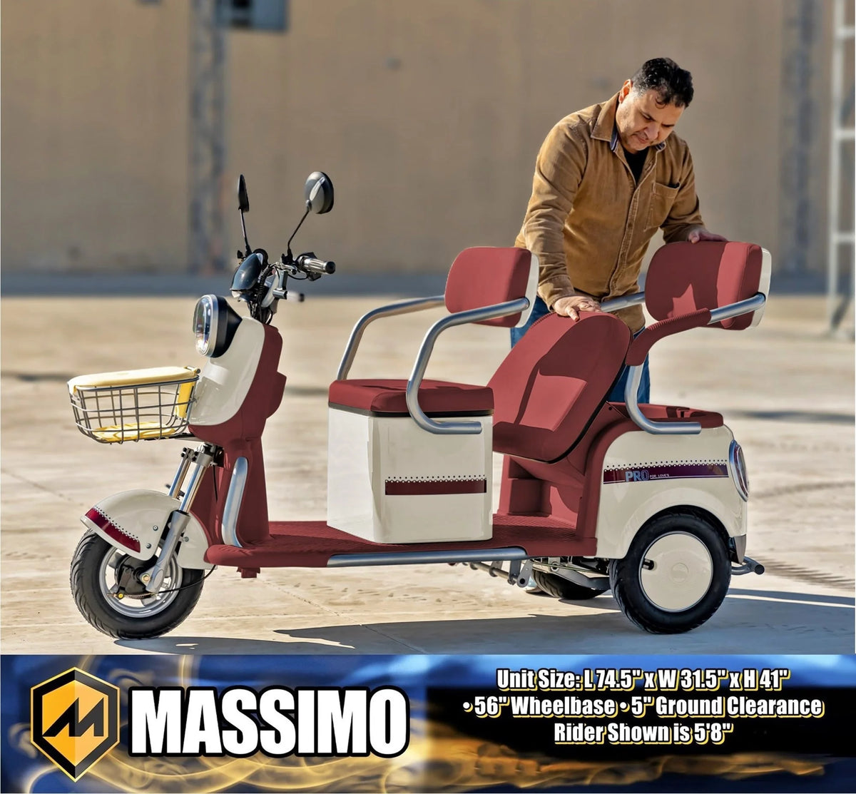 Massimo MGC E-Trike 3-Wheel Electric Cart 17 MPH, 2-Seater Adult Scooter Blue