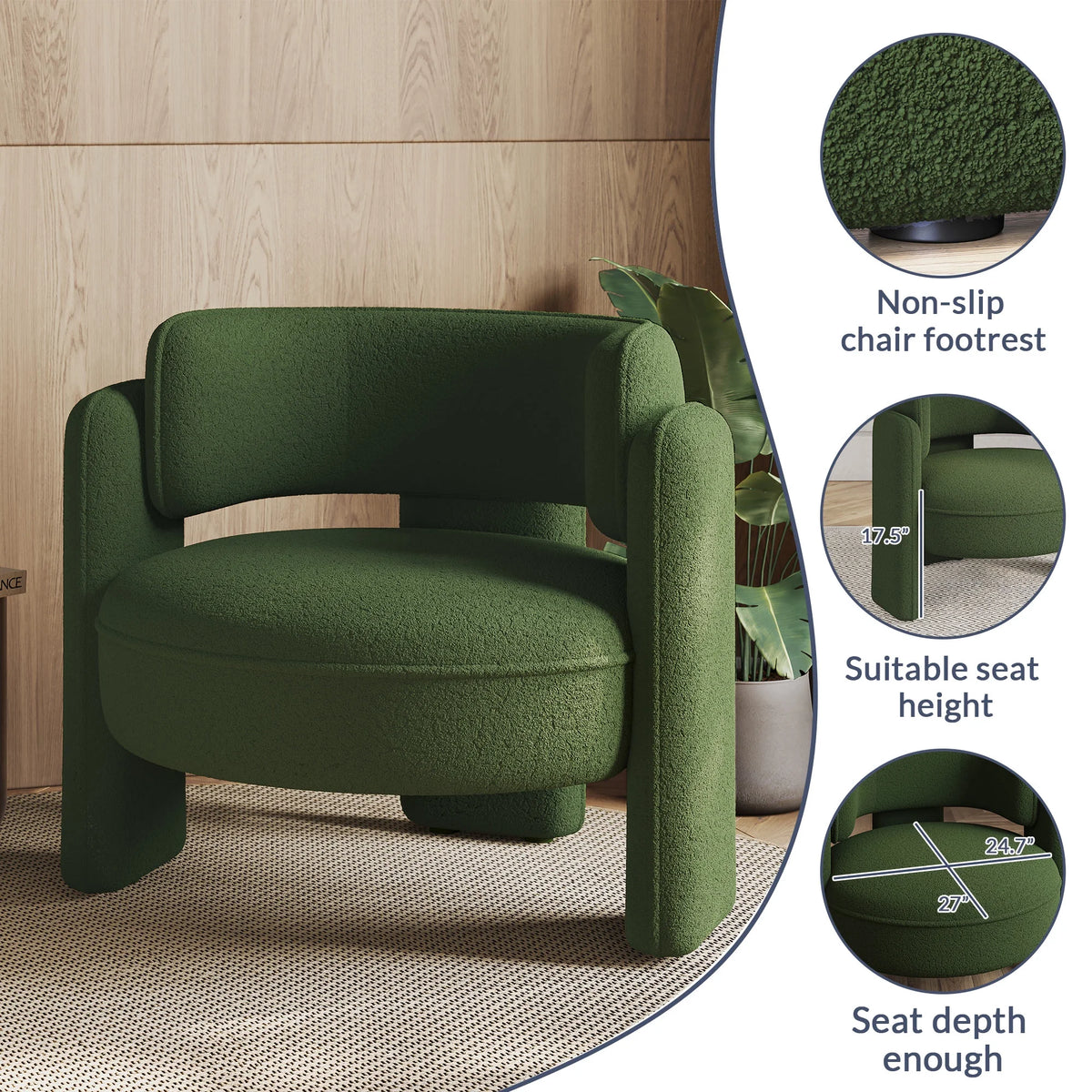 BELLEZE Sherpa Boucle Chair, Modern Barrel Accent Chair Comfy Round Upholstered Armchair Accent Side Chair for Living Room, Bedrooms, Corner - Quinton White