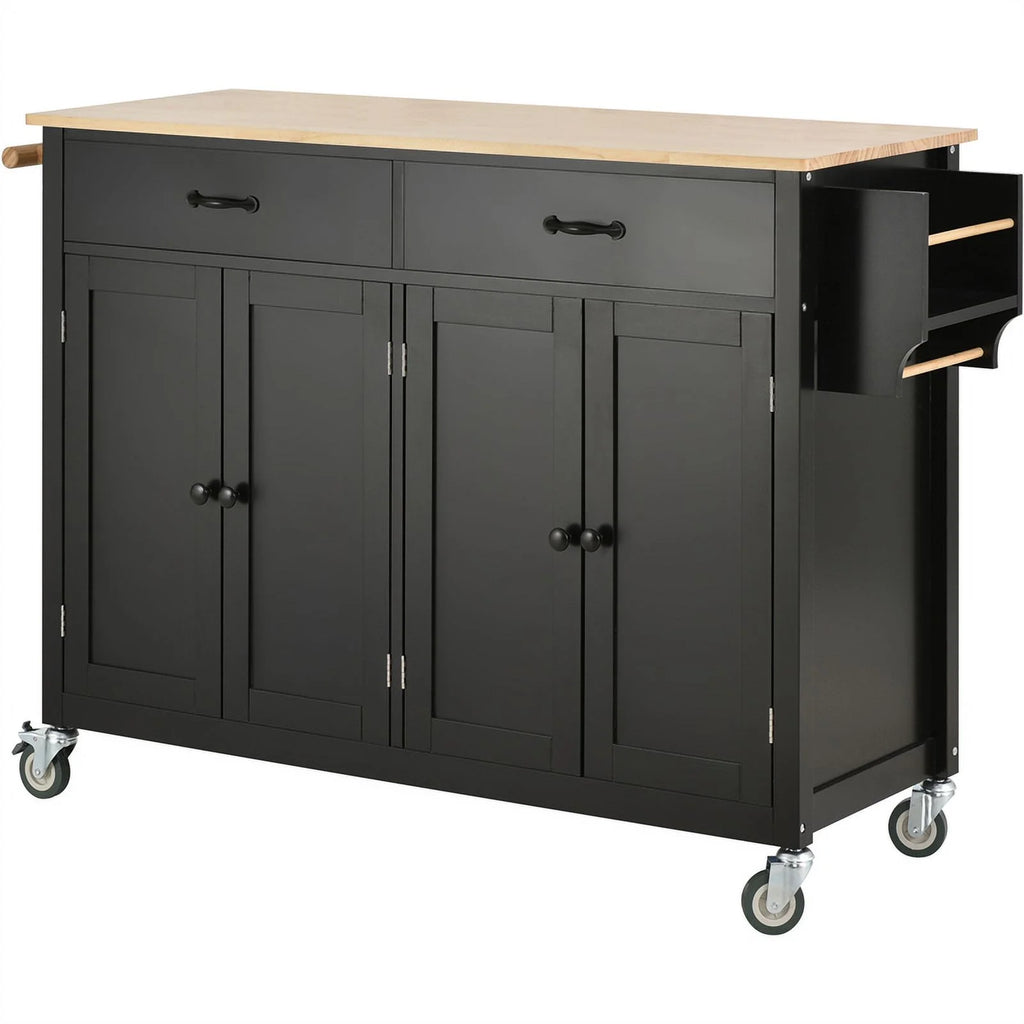Kitchen Storage Islands&Carts with Solid Wood Top and Locking Wheels, Kitchen Island Cart with 4 Door Cabinet and Two Drawers, Kitchen Cabinets for Kitchen and Dining Room, Green