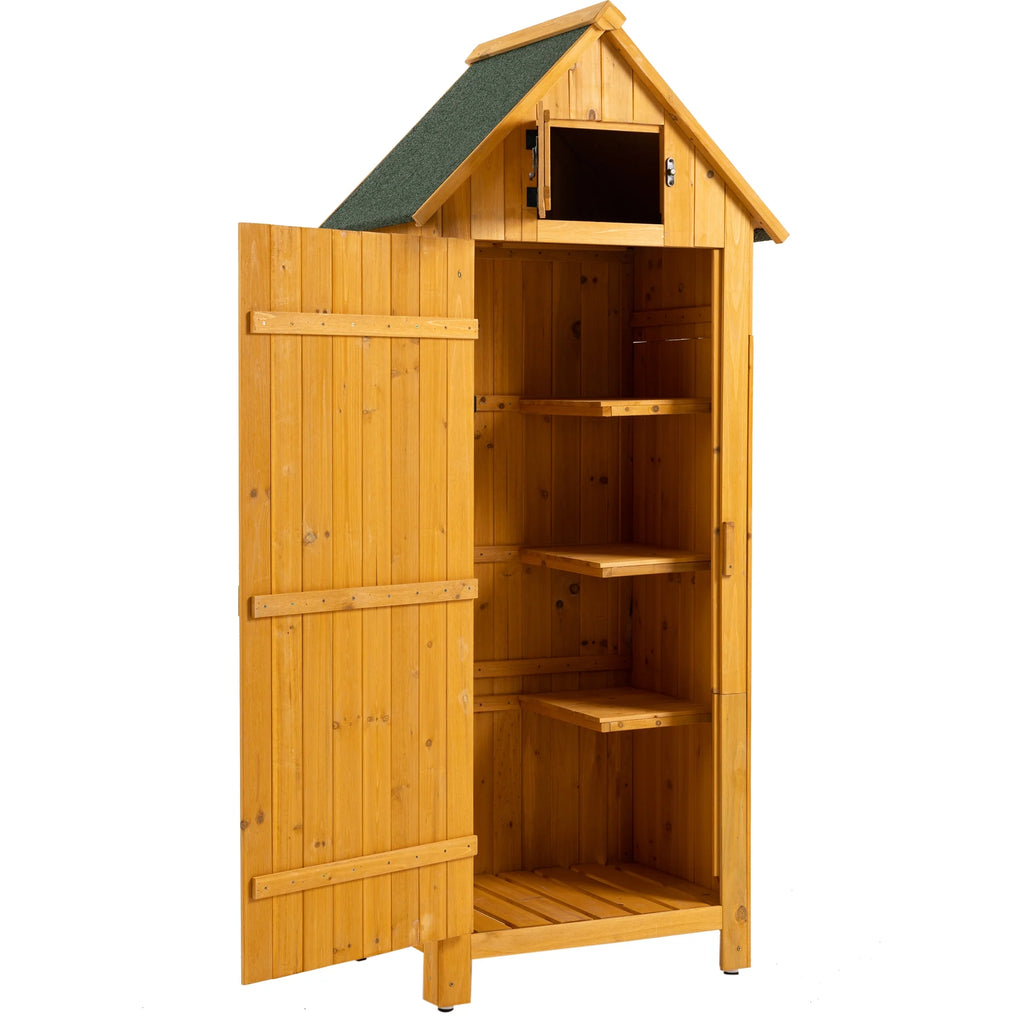 Miniyam 70.55" Outdoor Storage Shed, Garden Tool Storage Cabinet for Home Yard, Natural