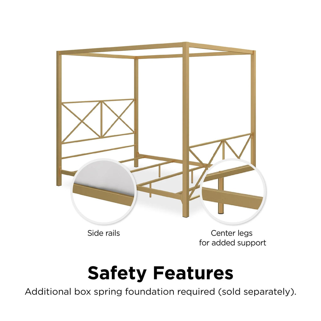 DHP Rosedale Metal Canopy Poster Bed Frame, Queen, Gold