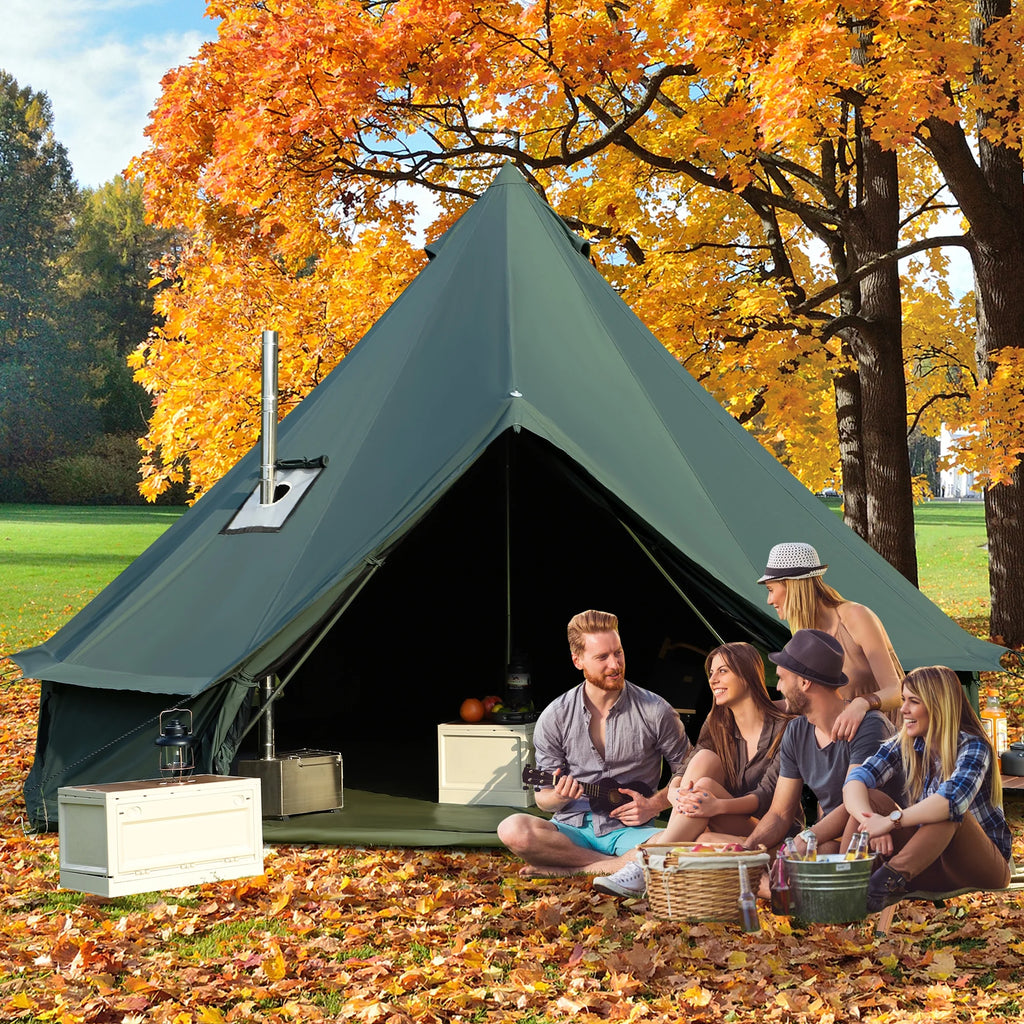 Canvas Bell Yurt Tent, 4-Seasons Shelter with Stove Jack & Waterproof, Luxury Camping Tent for Family Outdoor Adventures, 6-8 Person Use