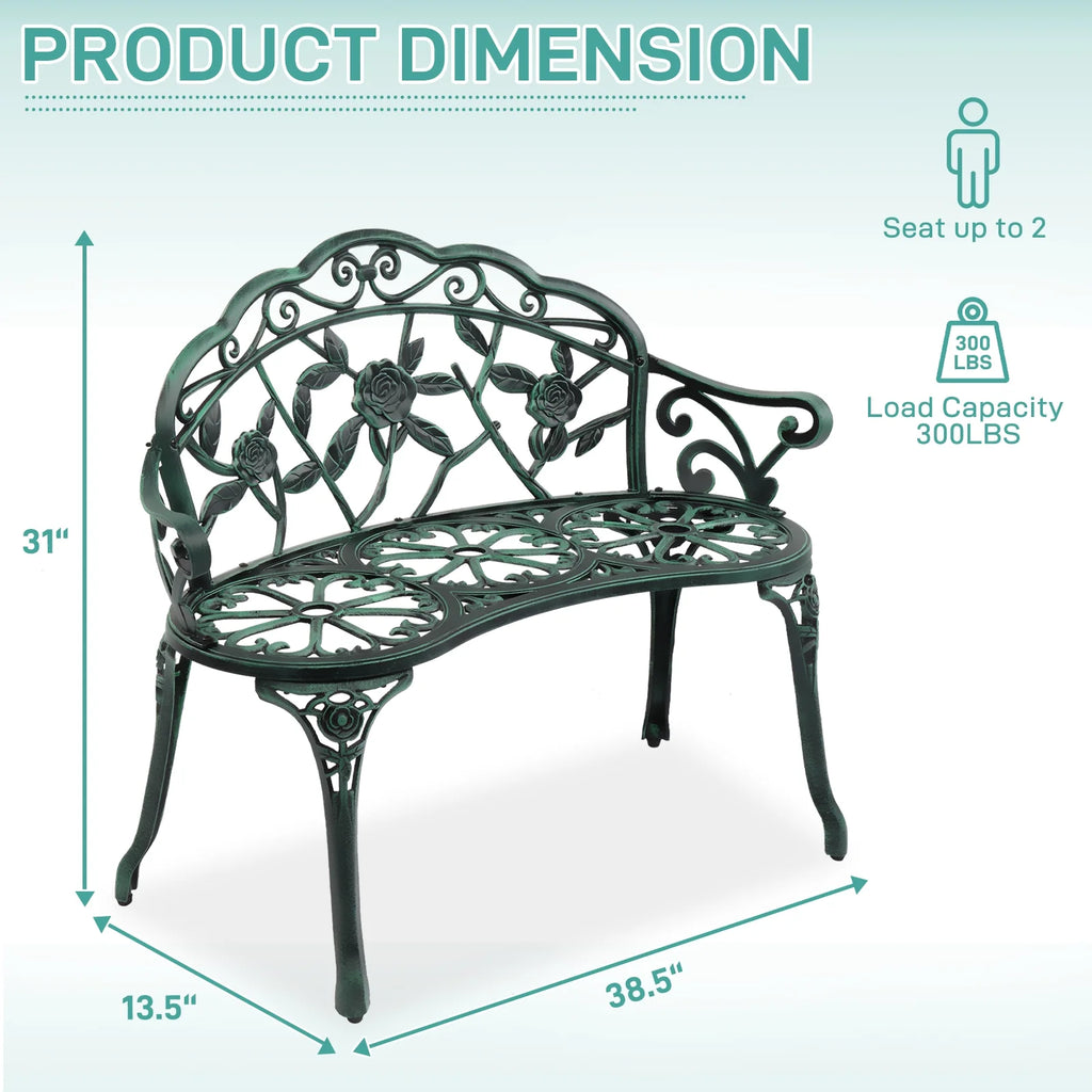 Ktaxon Outdoor Patio Park Garden Bench Courtyard Leisure Rose Cast Aluminum, Outdoor Loveset, Bronze