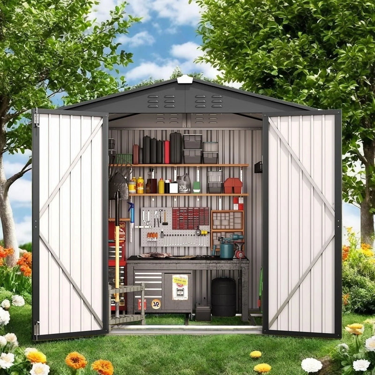 Lockable Lofka 6x4 ft Shed&Outdoor Storage Clearance  - All-Weather Resistant Garden Shed , Grey