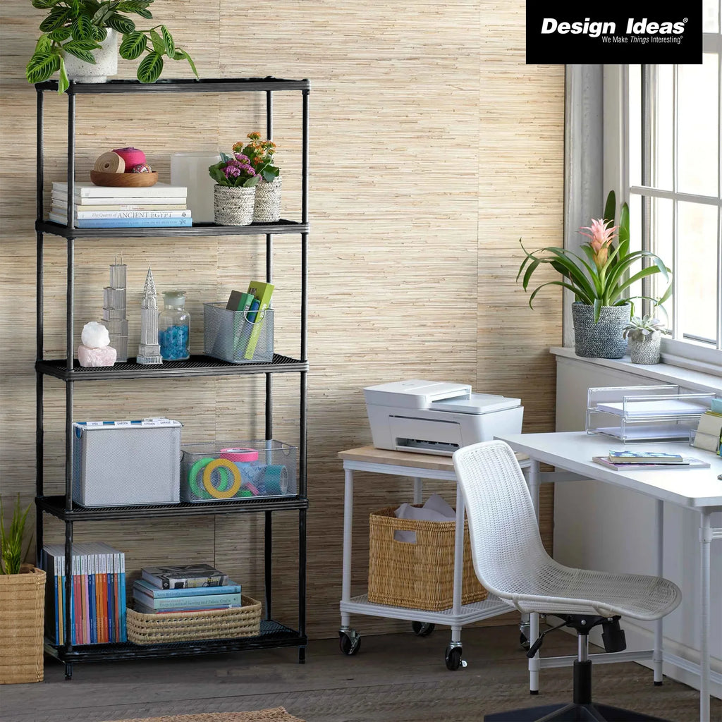 Design Ideas MeshWorks 5 Tier Steel Storage Shelving Unit Bookshelf, Green