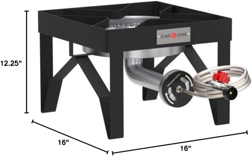 GasOne Propane Single Gas Burner 200,000BTU Heavy Duty - 0-20 PSI Adjustable Regulator and Hose Camp