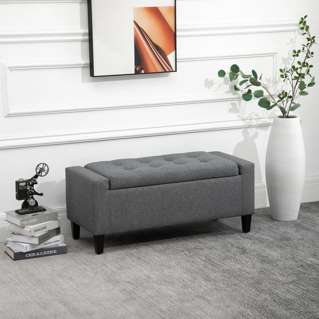 HOMCOM Linen Storage Ottoman Bench Storage Chest Tufted Ottoman Cube with Flipping Top