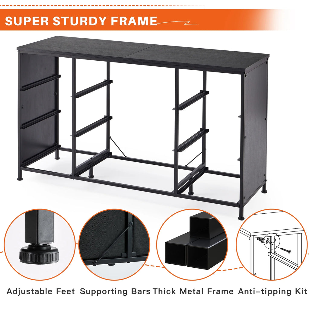 Wide Dresser TV Stand with 9 Drawers Dresser for Bedroom Chests of Drawers for Living Room, Black