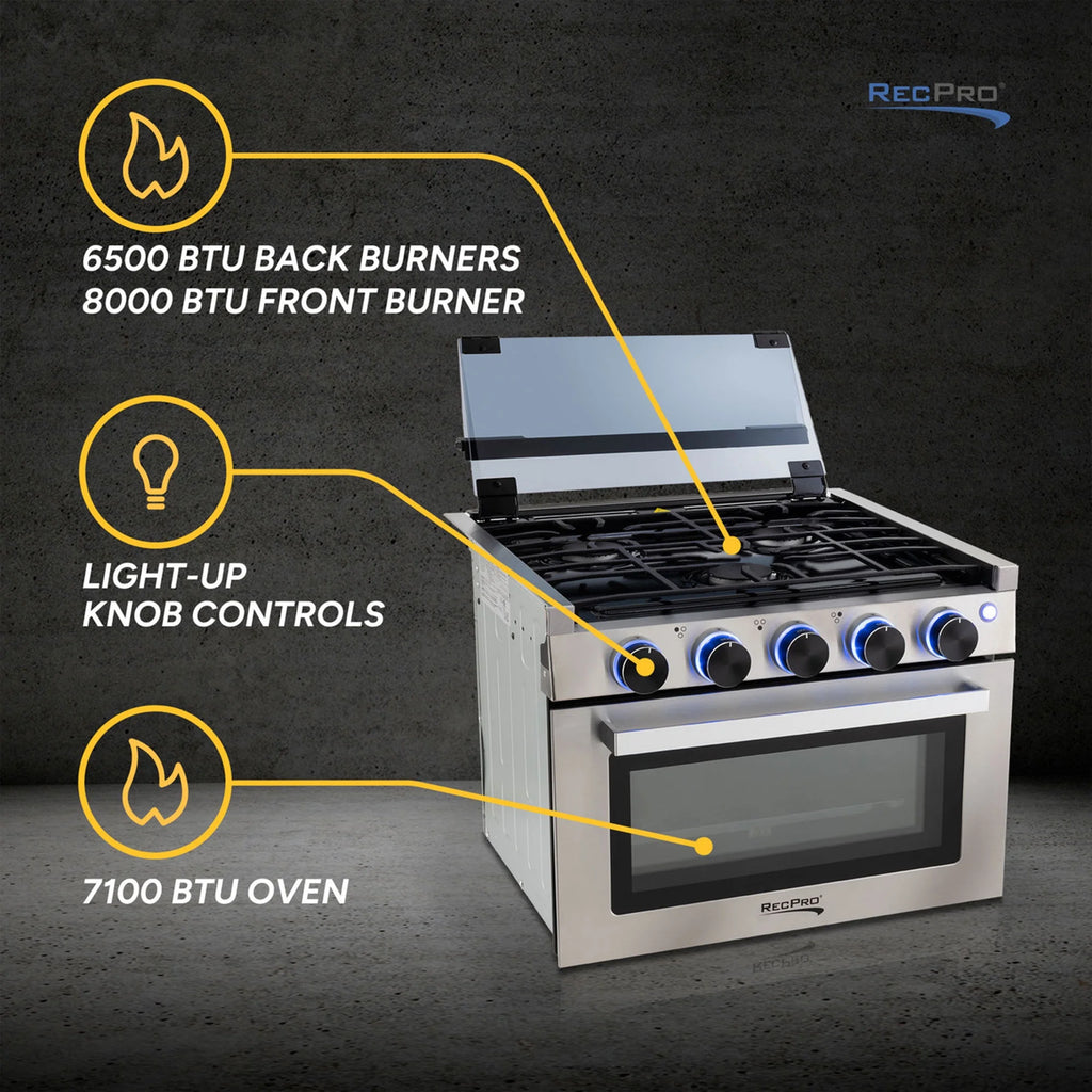 RecPro 21 Inch 3 Burner Propane RV Stove Gas Range without Hood, Silver