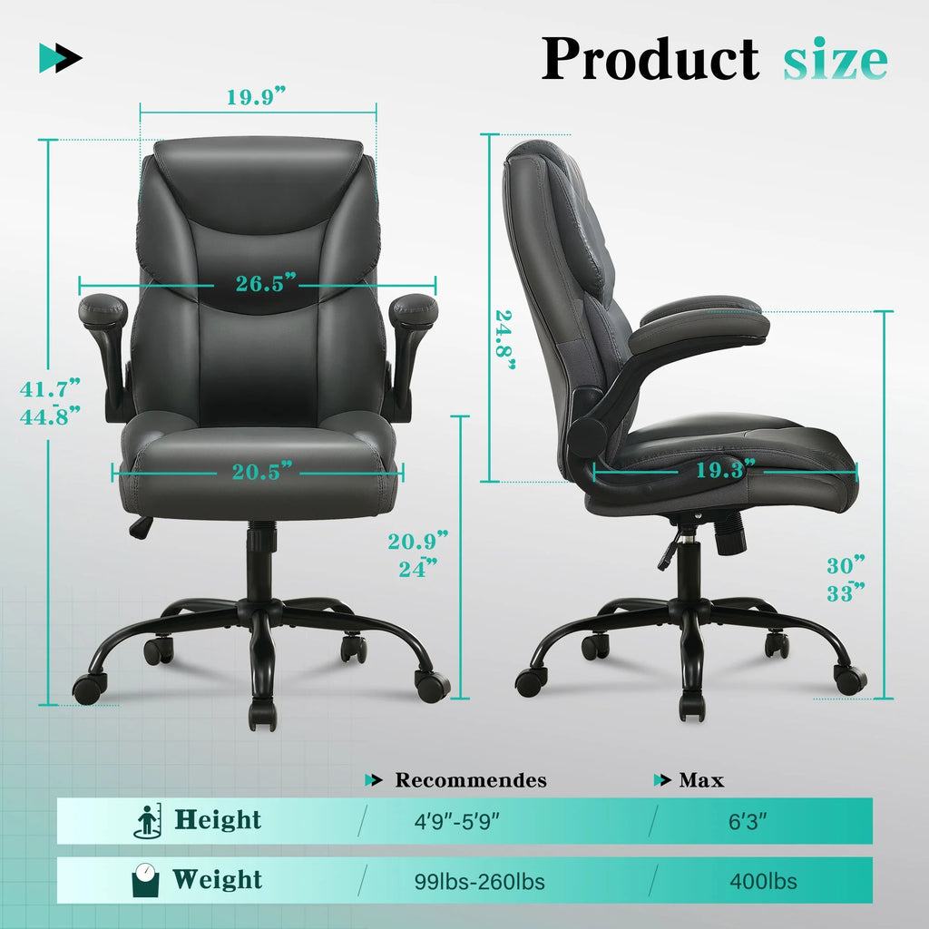 JONPONY Big and Tall Office Chair Wide Seat Ergonomic Computer Desk Chair High Back Executive Leather Chair Adjustable Task Chair Lumbar Back Support 8 Hours Heavy Duty Design,Black