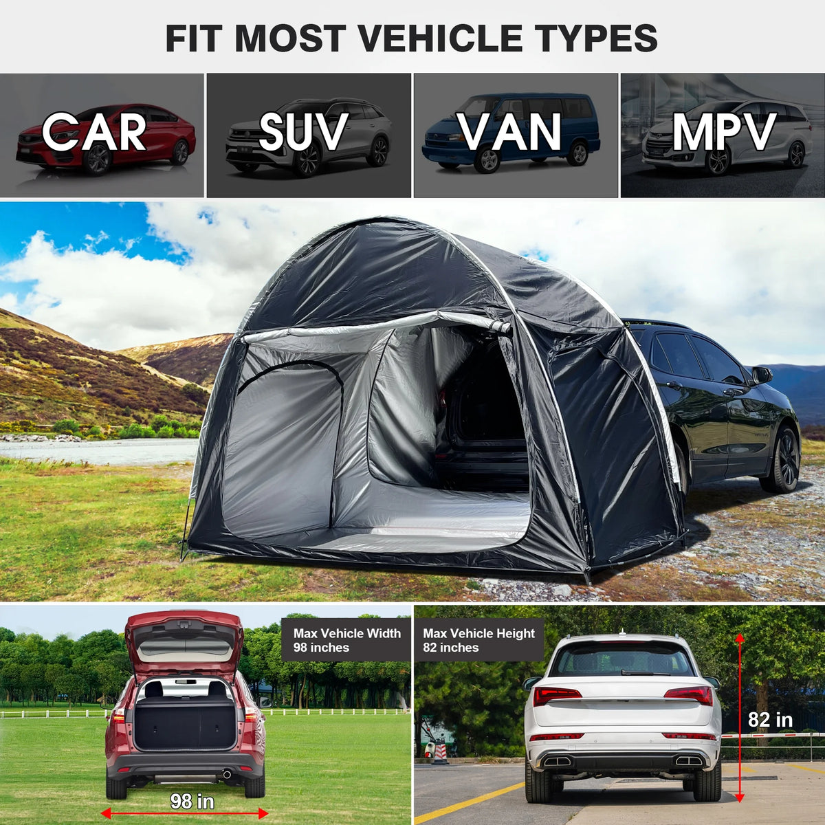 2-3 Person SUV Universal Vehicle Tent for Babecue Camping Extension Tent with Three doors Tent Car Awning Sun Shelter