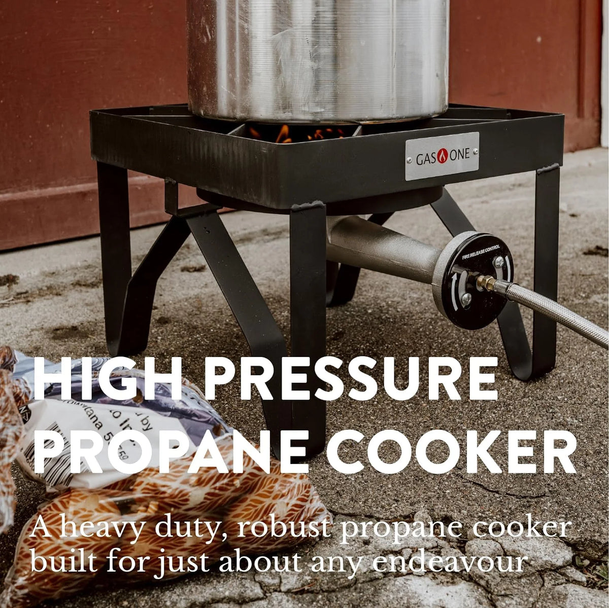 GasOne Propane Single Gas Burner 200,000BTU Heavy Duty - 0-20 PSI Adjustable Regulator and Hose Camp
