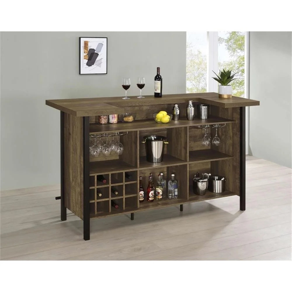 Maklaine Modern Wood Rectangular Storage Bar Unit in Rustic Oak