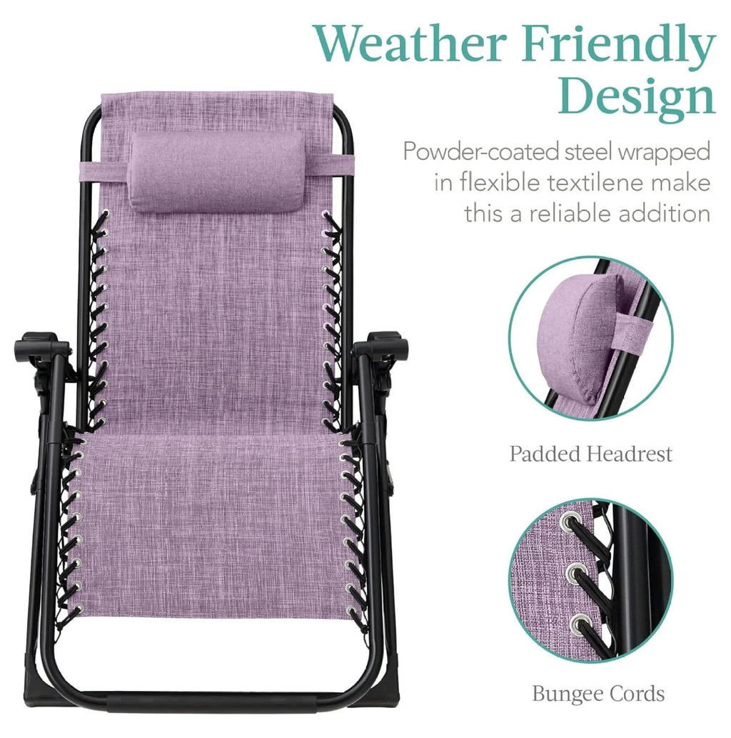 Oversized Chair, Folding Outdoor Patio Recliner, XL Anti Gravity Lounger w/Removable Cushion, Cup Holder, Side Tray, 350lb Capacity - Taupe