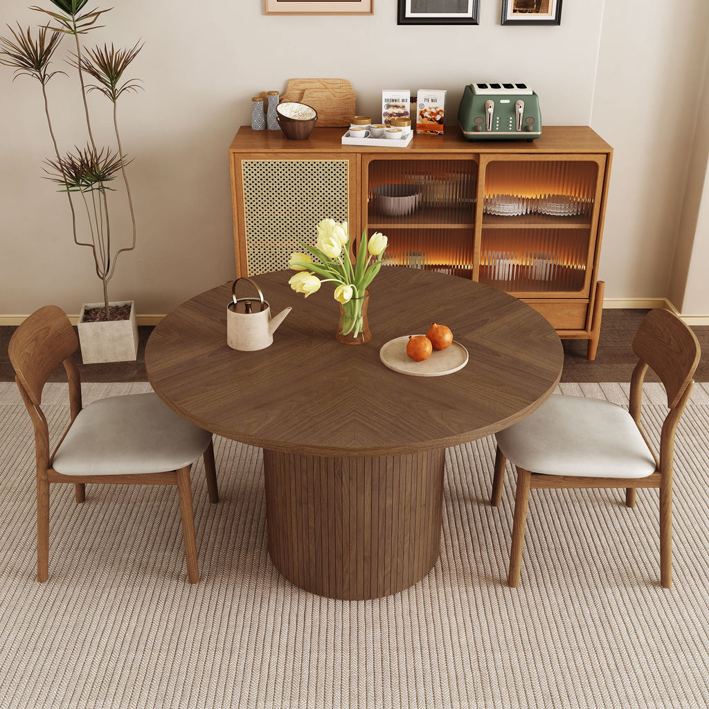 Wirrytor Round Dining Table, Modern Farmhouse Kitchen Table, 47 Inch Coffee Circle Dining Tables with Wood Strip Base for Kitchen Living Room, Black