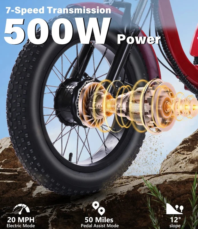 YEBEI Electric Tricycle for Adults Folding E-Trike Motorized Tricycle Electric 3 Wheels Trike Powerful 500W Motor Electric Tricycle 48V15AH Lithium Battery Max 20MPH 20*4.0 Fat Tire Orange