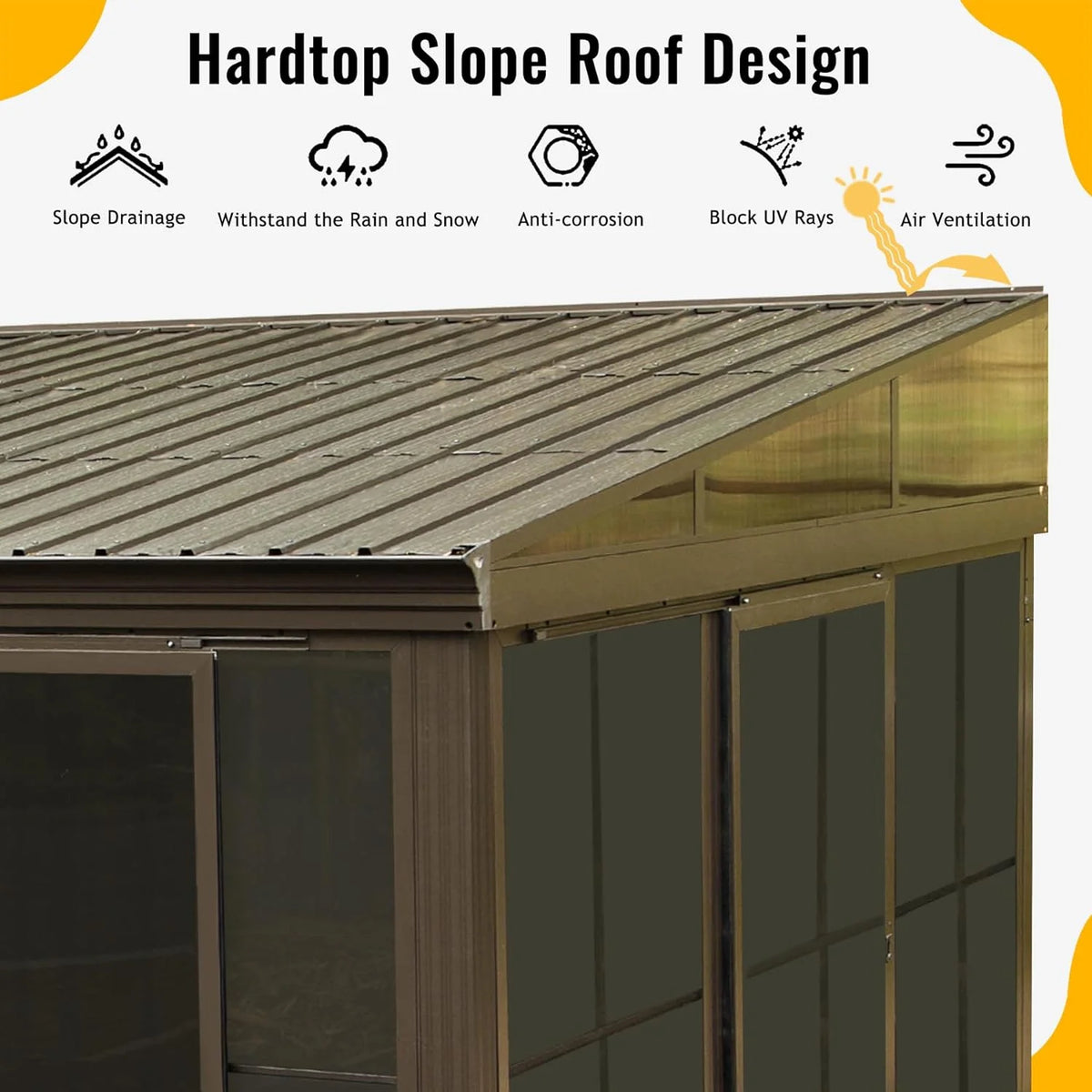 Domi Outdoor Living 10' x 12' Hardtop Lean-to Gazebo, Wall-Mounted with Galvanized Steel Roof Wall Pergola with Aluminum Frame, Curtains and Netting, for Patio, Deck, Garden, Backyard