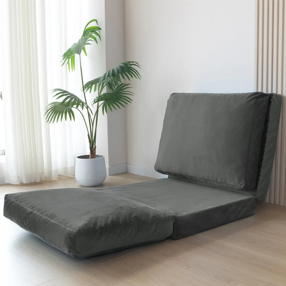 Folding Sofa Bed,Extra Thick and Long Fluffy 4 Position Convertible Flip Lounge Chair,Foam Filling Folding Matress Sofa Bean Bag with Washable Cover,Grey,39x95 Inch