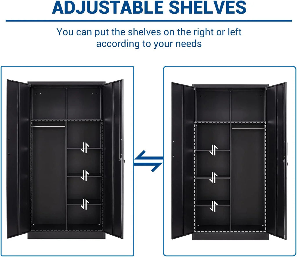 STANI Metal Locker Storage Cabinet, Employees Locker with Hanging Rod Bar, 71 Black Tall Steel Wardrobe for Home, School, Office (Assembly Required)