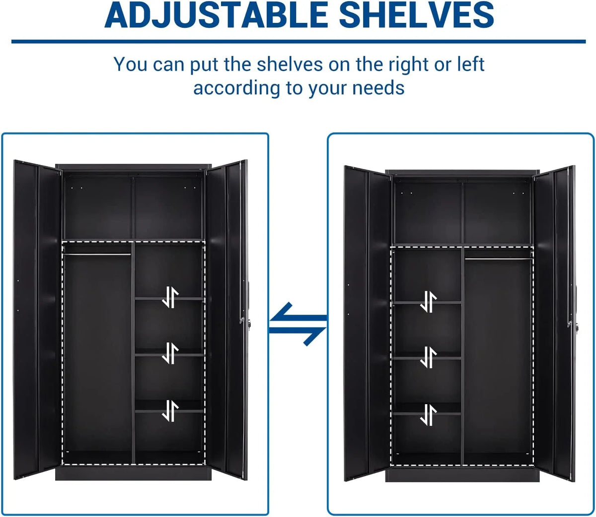 STANI Metal Locker Storage Cabinet, Employees Locker with Hanging Rod Bar, 71 Black Tall Steel Wardrobe for Home, School, Office (Assembly Required)