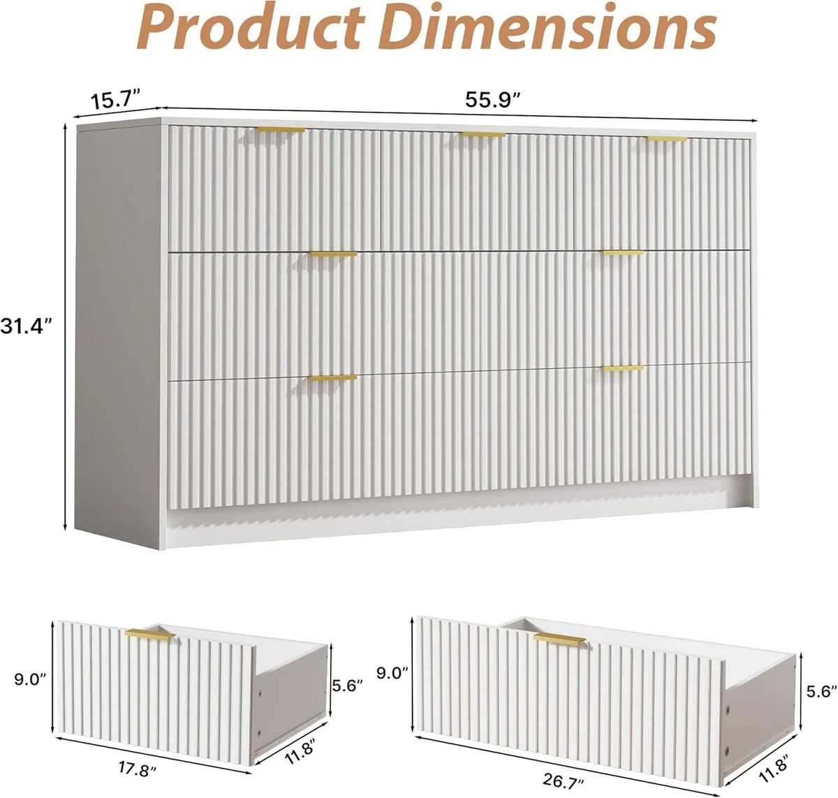 Furniway Black Dresser for Bedroom, 8 Drawer Double Dresser, Modern Chest of Drawers for Bedroom, Living Room, Entryway and Closet, 55" L x 15.7" D x 37.4" H