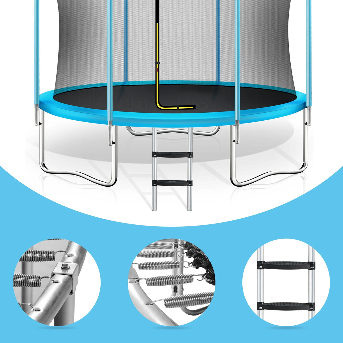 EUROCO  8FT Trampoline for Kids with Safety Enclosure Net, Basketball Hoop and Ladder, Easy Assembly Round Outdoor Recreational Trampoline