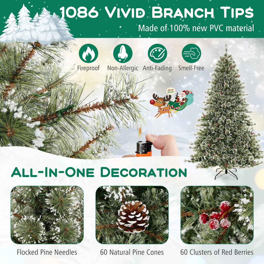 Costway 9 FT Artificial Christmas Tree with  360 Quick Power Connector 1714 Pine Needles
