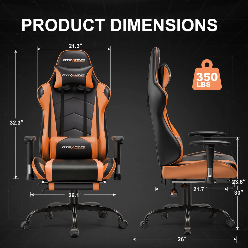 GTRACING Gaming Chair, Ergonomic Office Desk Chair with Lumbar Support, PU Leather, Footrest & Adjustable Headrest, Red