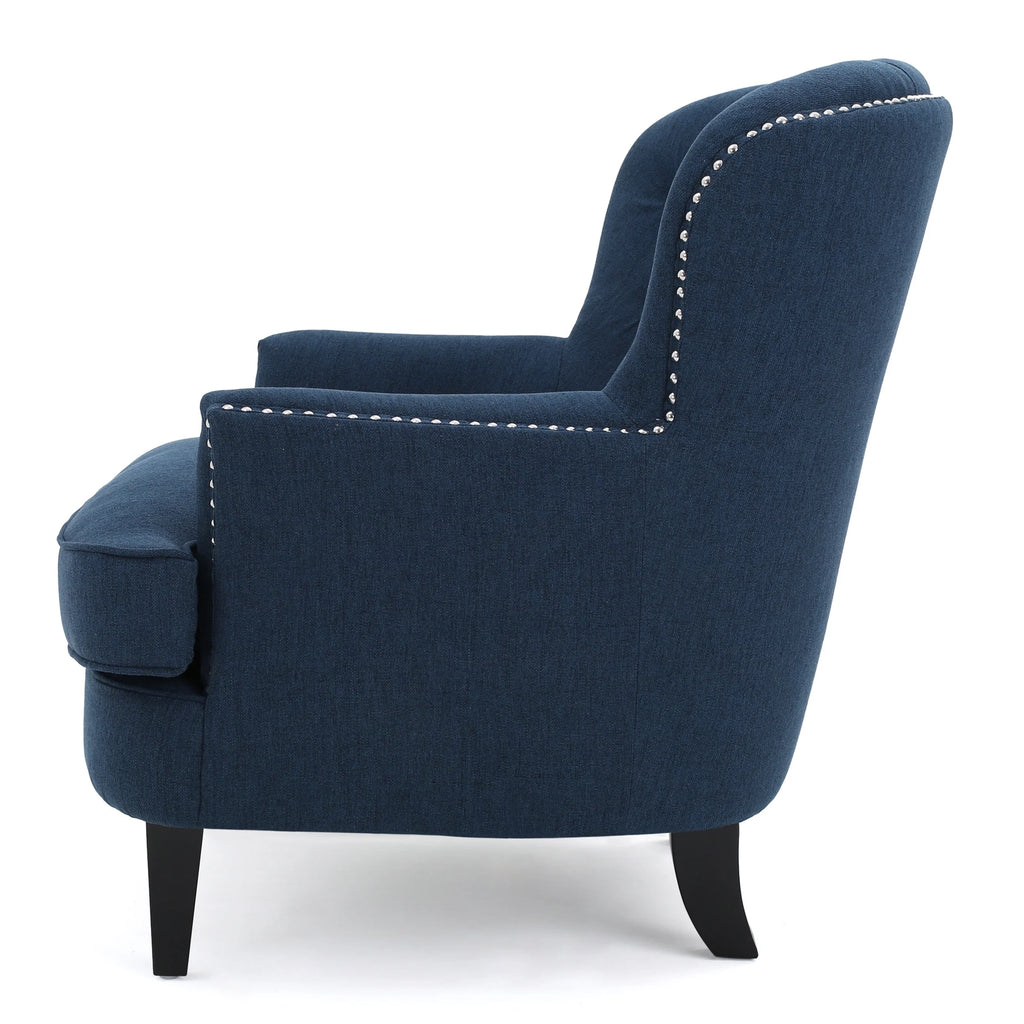 Noble House Tanner Tufted Fabric Club Accent Chair, Dark Blue