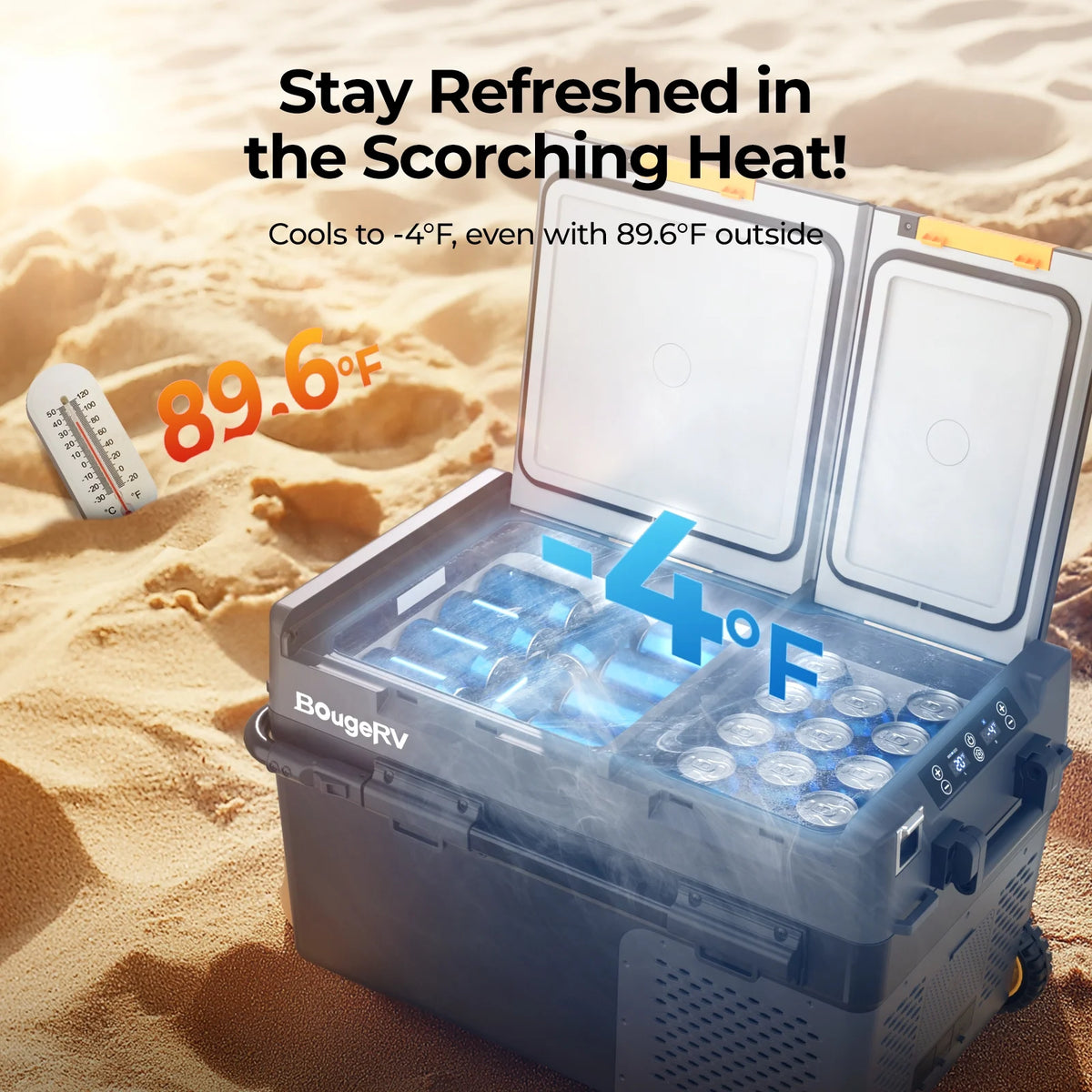 BougeRV Car Refrigerator 61QT Dual Zone, 12 Volt Portable Freezer Fridge with Wheels, APP Control Compressor Refrigerator 12V/24V DC for RV Truck Vehicle Boat Outdoor Travel Camping Trip Use