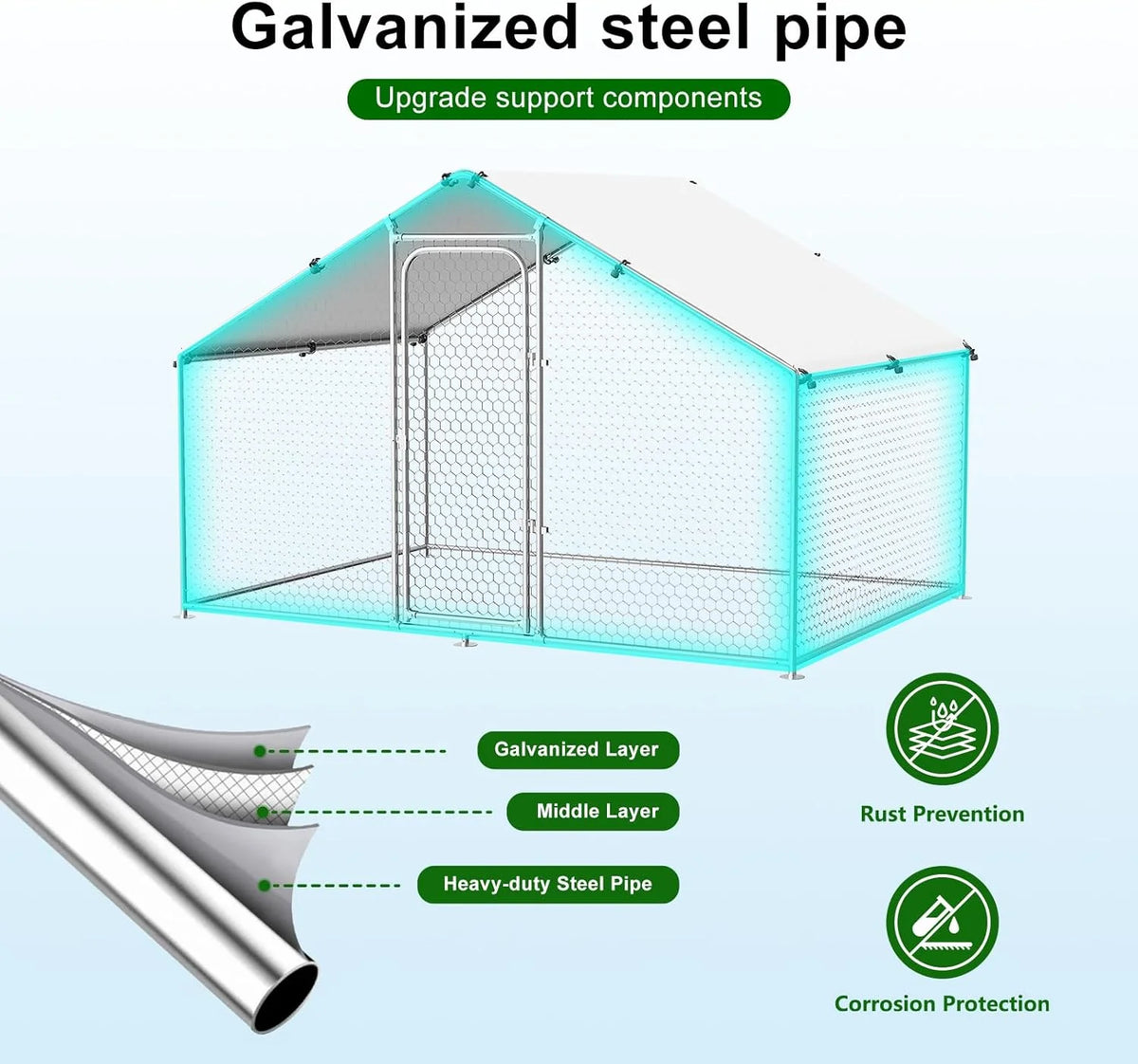 Large Metal Chicken Coop Walk-in Poultry Cage with Waterproof and UV-Resistant Cover Outdoor Chicken Run Hen Rabbit Duck House for Backyard Farm Use Spire Roof(10 W x 4.9 L x 6.4 H)