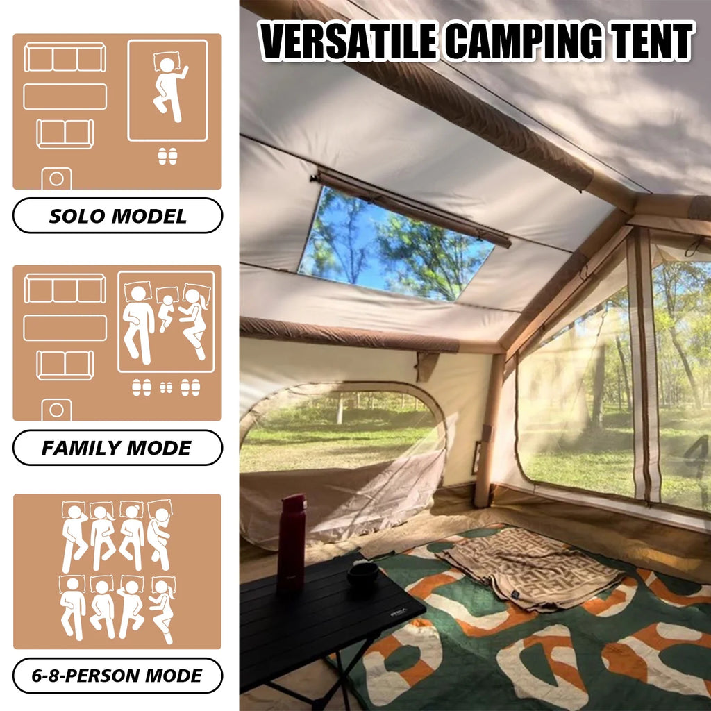 9.8' x 7' Inflatable Camping Tent,4 Season Blow up Tents for Camping, 4-6 Person Inflatable Tent with Stove Jack,Air Tents,Glamping Tent,Waterproof Luxury House with Mesh Window