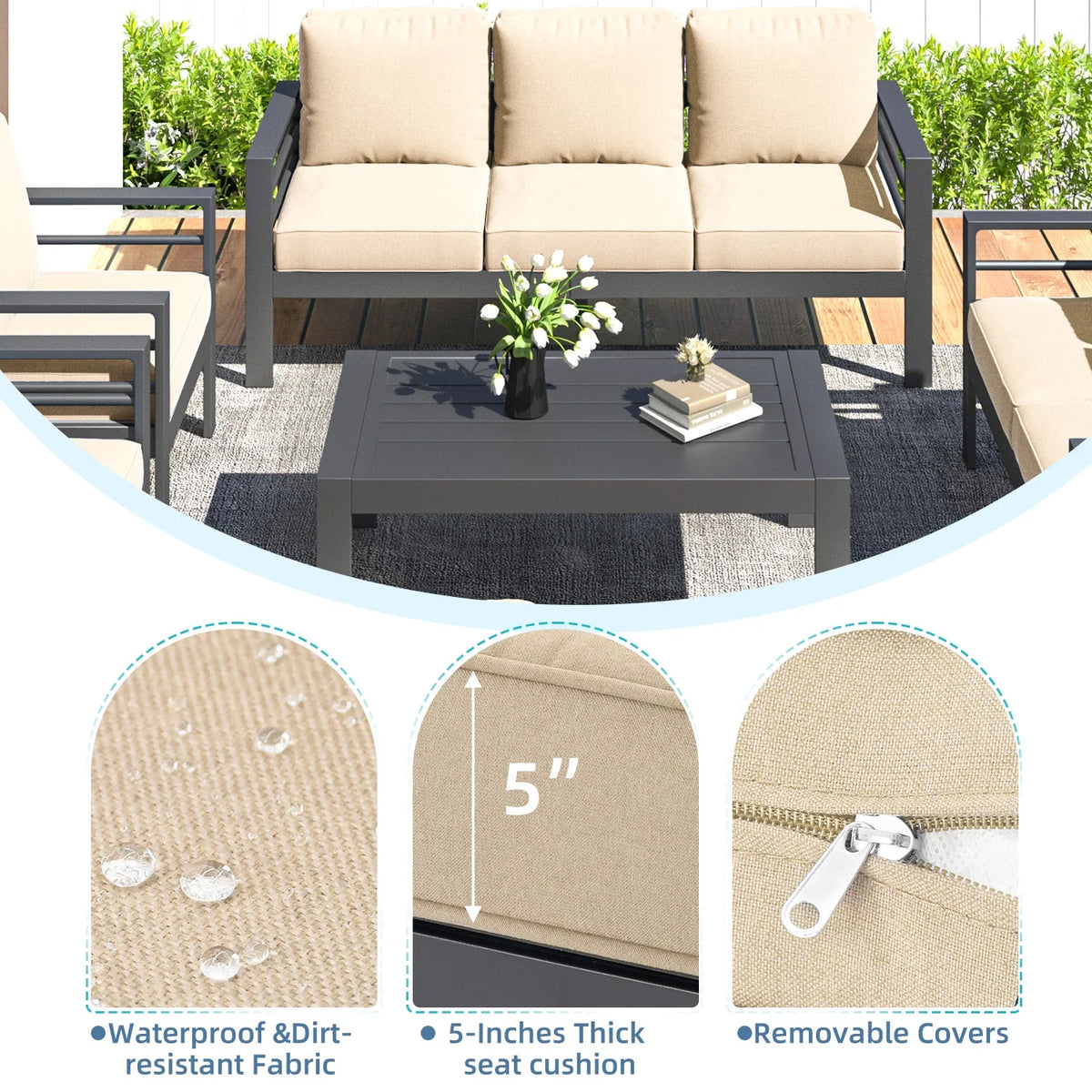 AECOJOY Aluminum Outdoor Furniture Set, 7 Pieces Metal Patio Furniture on sale Outdoor Couch Patio Conversation Set - Light Grey