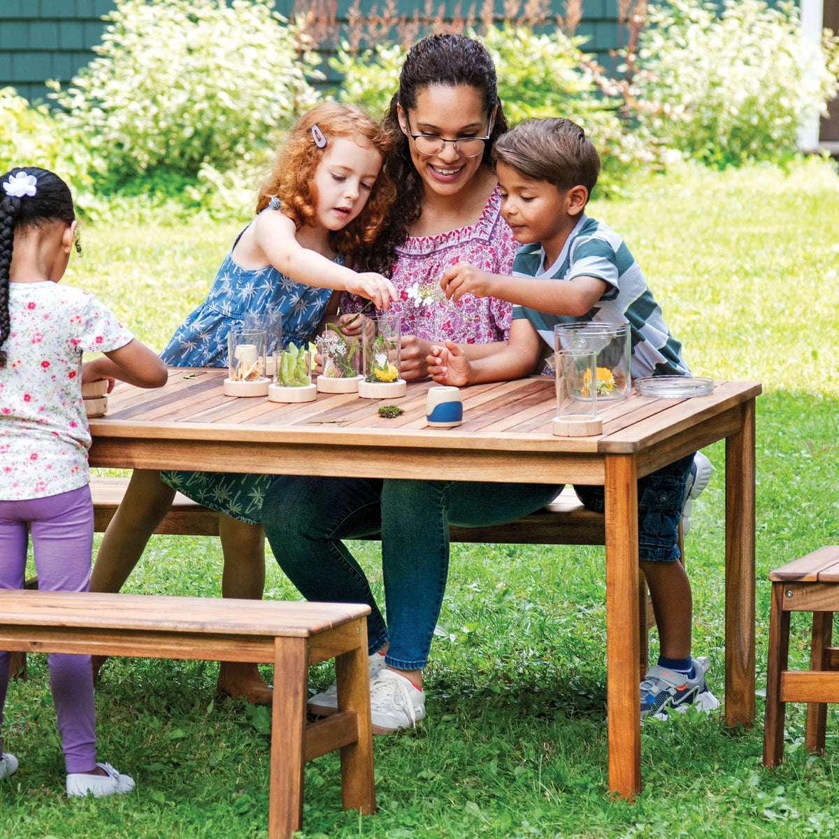 Guidecraft Acadia Kids Outdoor Long Table- Acacia Wood Activity Table for Kids, Seats 8 Children | Kids Picnic Table for Backyard & Outdoor Classrooms
