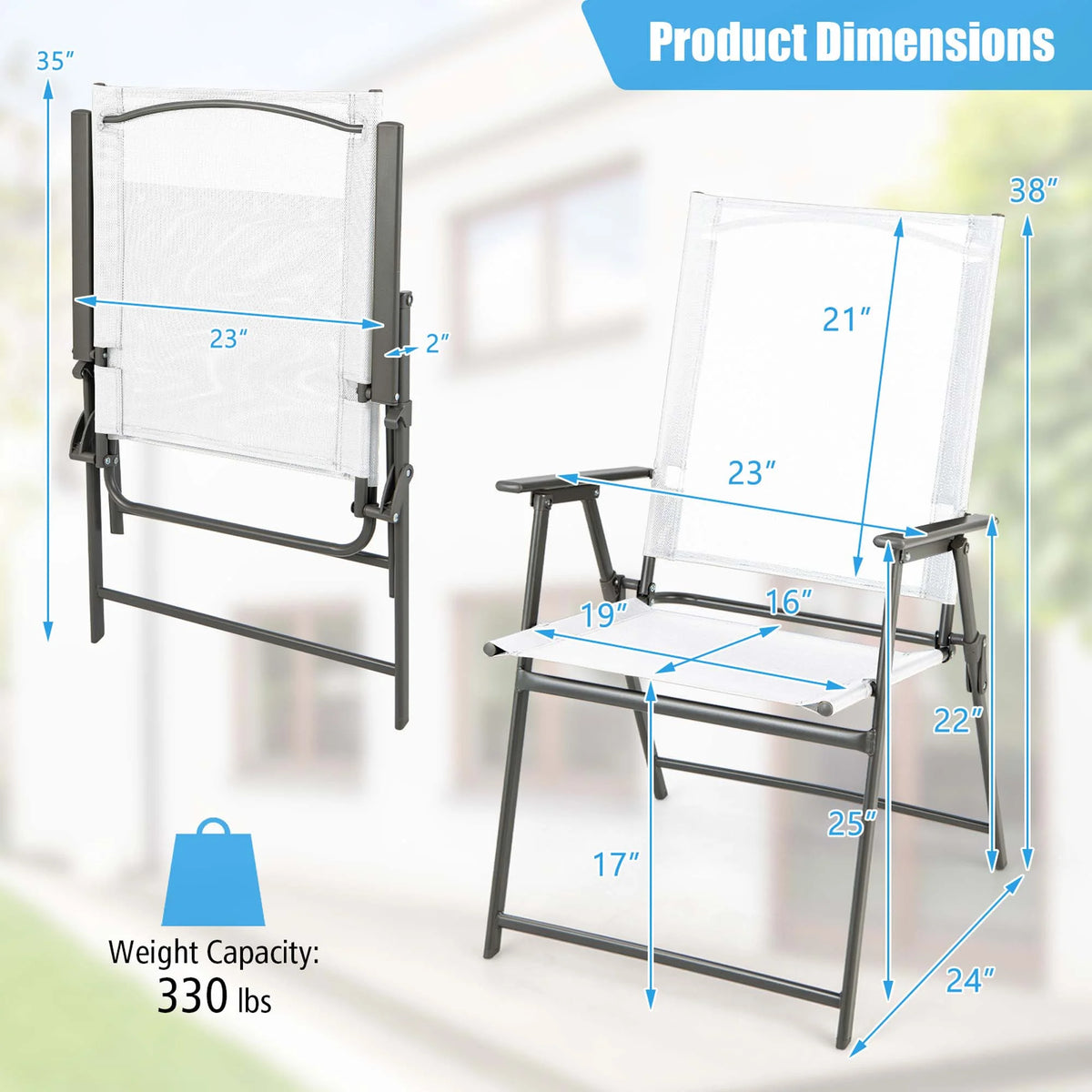 Costway 4pcs Patio Folding Portable Dining Chairs Metal Frame Armrests Garden Black