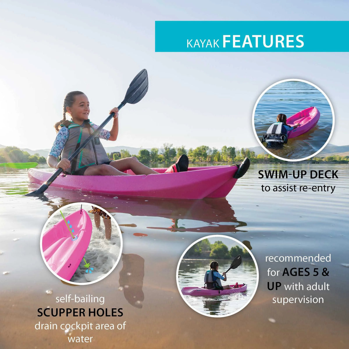 Lifetime Wave 6 ft Youth Kayak, Fire Red (91401)