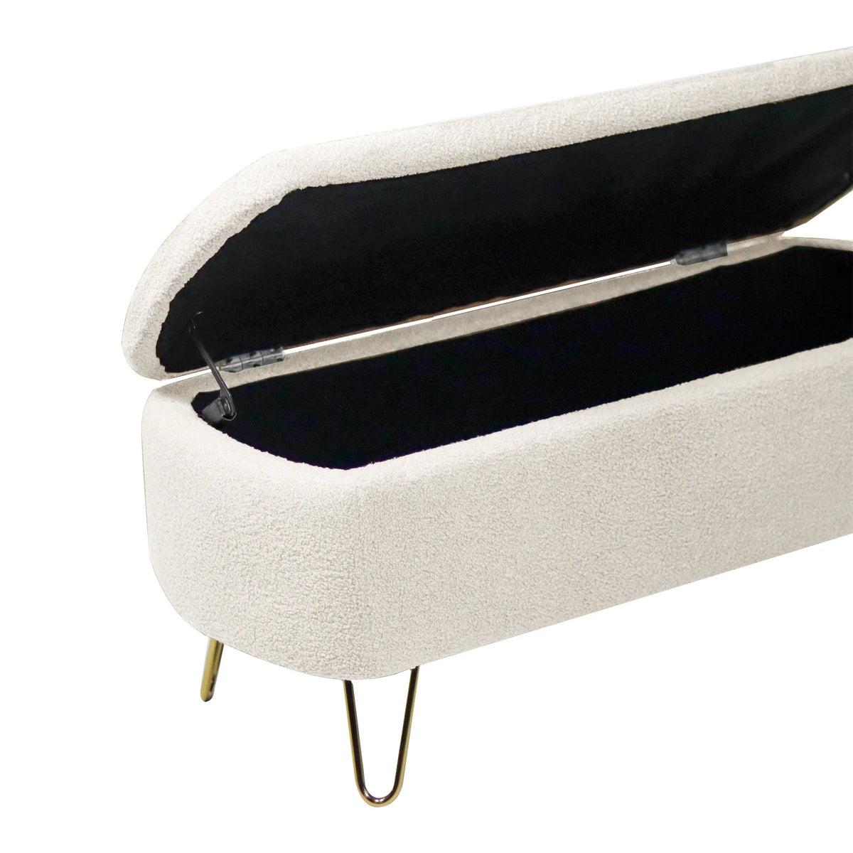 Syngar Entryway Bench with Storage for Bedroom, Living Room, and End of Bed, Faux Fur Ottoman Foot Rest with Storage,Upholstered Bench with Storage with Metal Leg,Ivory