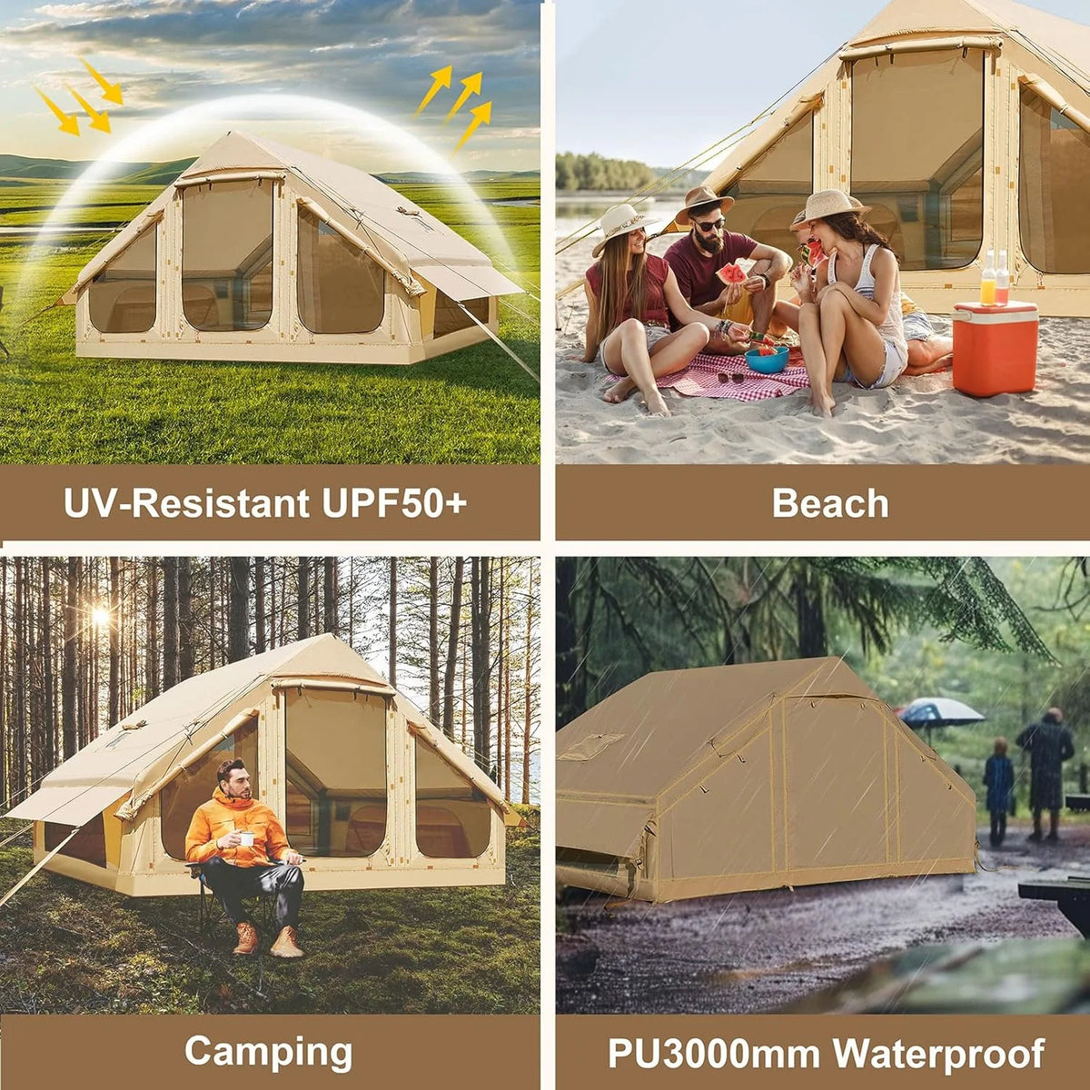 Inflatable Tents for Camping, Blow Up Tent with Canopy, Easy Setup Inflatable Camping Tent with Stove Jack, Waterproof Oxford Air Glamping Tents for Camping Adult 8-10 Person