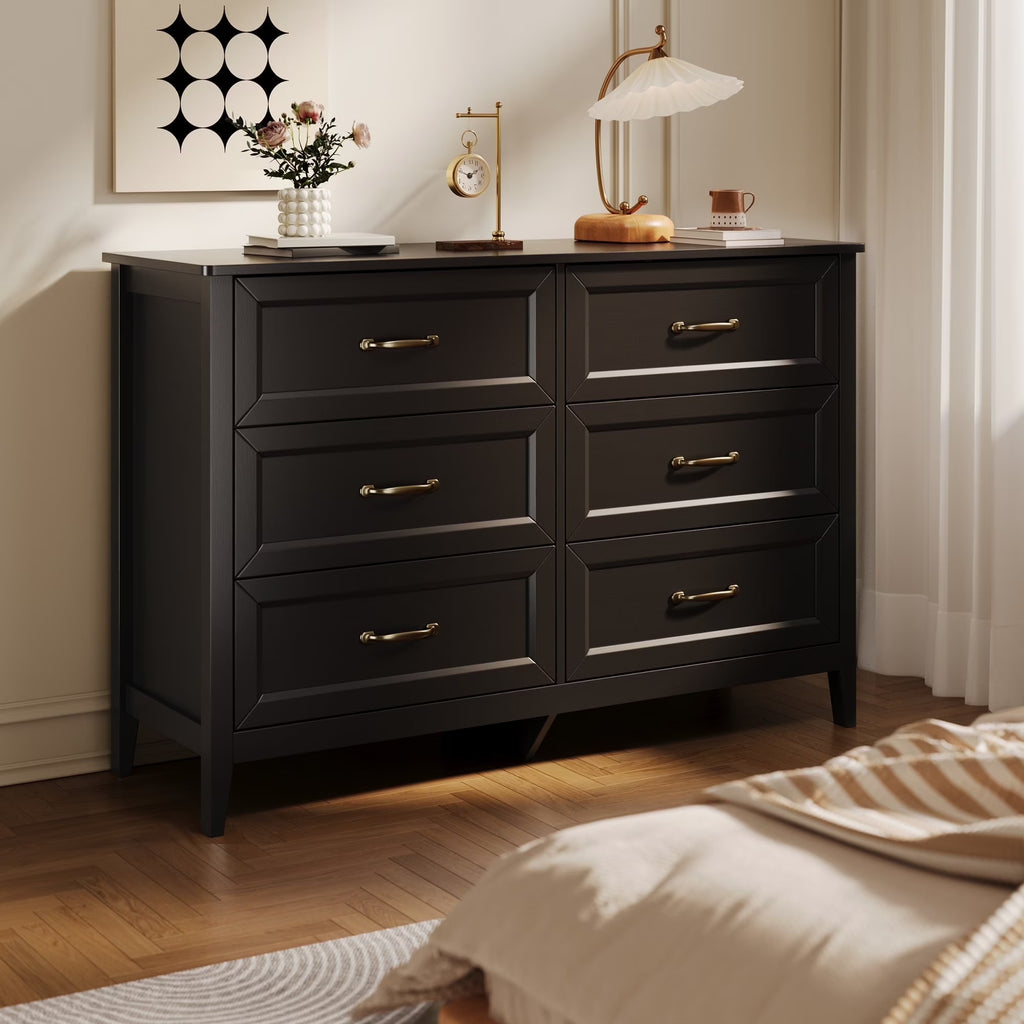 White Dresser, Lofka 6 Drawer Dresser for Bedroom, Chests of Drawers for Living Room, White Brown