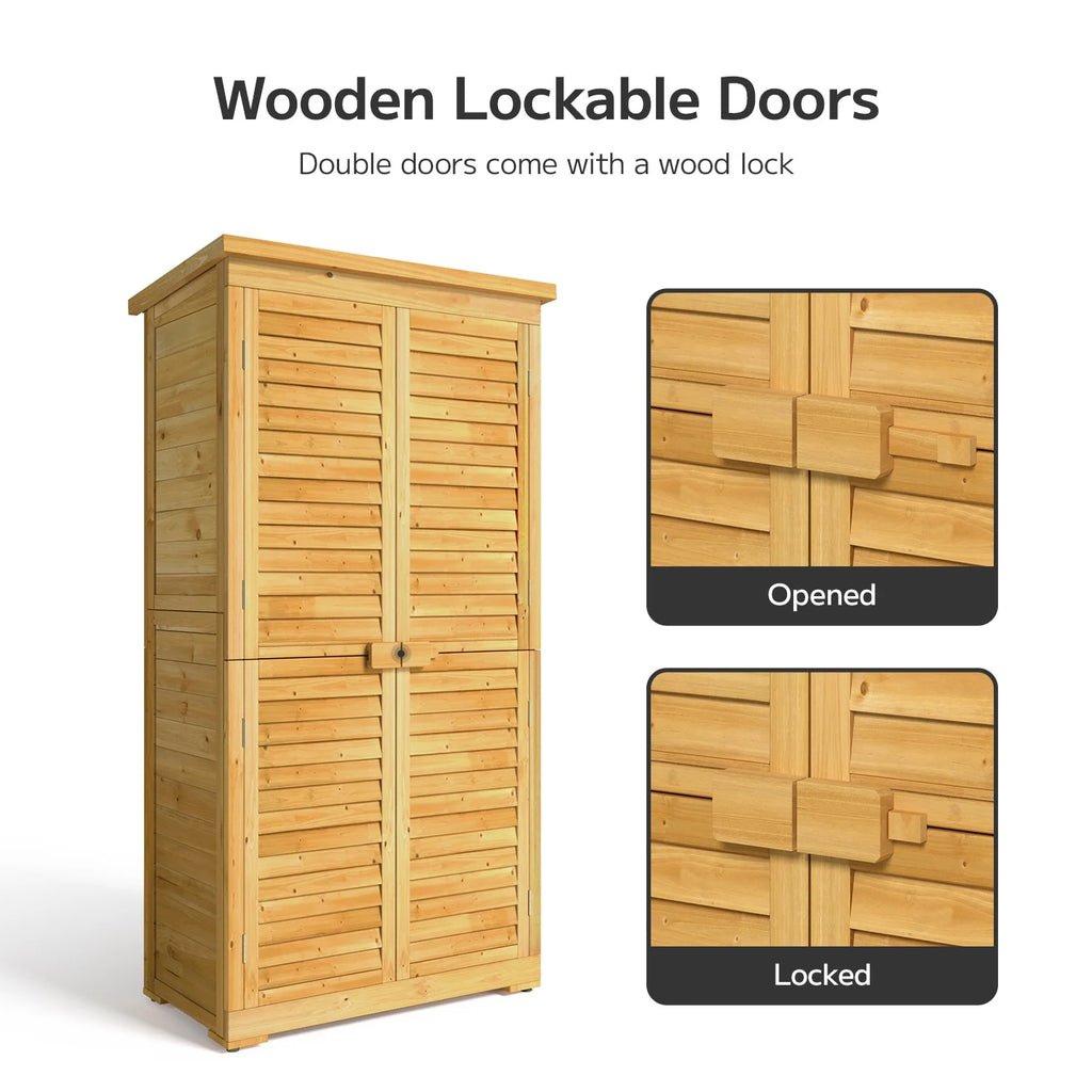 Asofer Outdoor Storage Shed, Storage Cabinet Clearance, Wooden Tool Shed, Deck Cabinet for Outside Patio Lawn