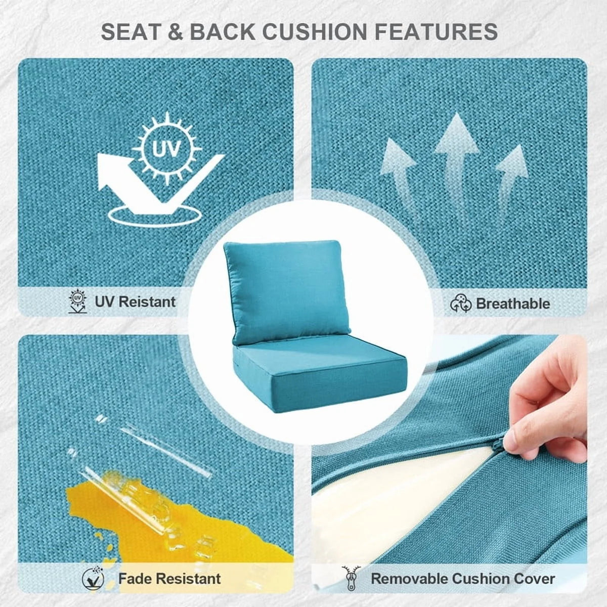 Bellefurn Outdoor Deep Seat Cushion 24 X 24 X 6 inch for Patio Furniture,Outdoor Chair Cushions Waterproof & Fade Resistant Patio Furniture Cushions for Wicker Chair, Sofa, Couch