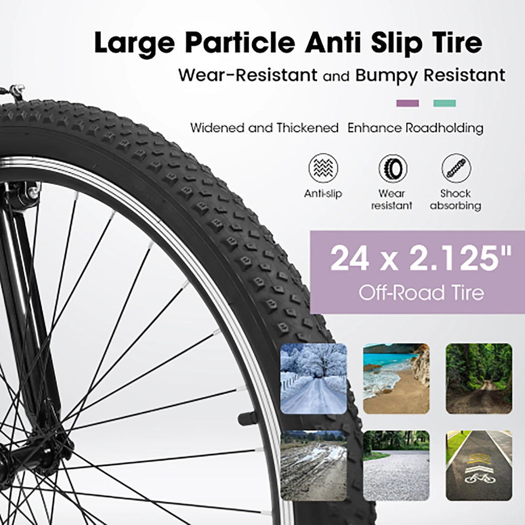 24 Inch Mountain Bike for Teenagers, High Carbon Steel Frame, Dual Full Suspension Mountain Bike, Mountain Tire, 21 Speed Mens Womens Outdoor Cycling, Birthday Gifts