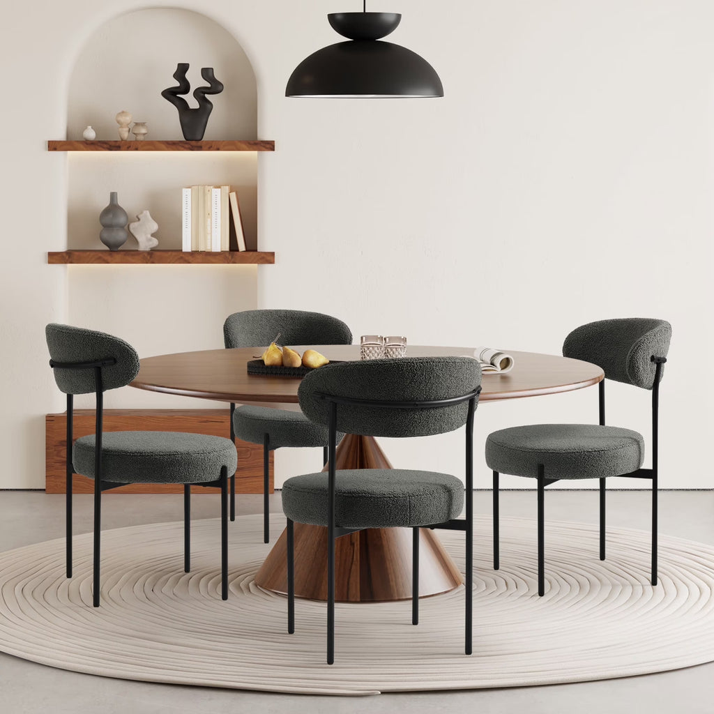 WestinTrends Alexandria Mid-Century Modern Upholstered Sherpa Round Dining Chairs (Set of 4), Sunset Gold