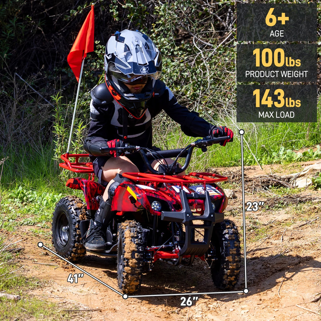 Aoemoe 500W 36V Battery-Powered Ride-On Off-Road 4-Wheeler 15 Mile Range, Flame