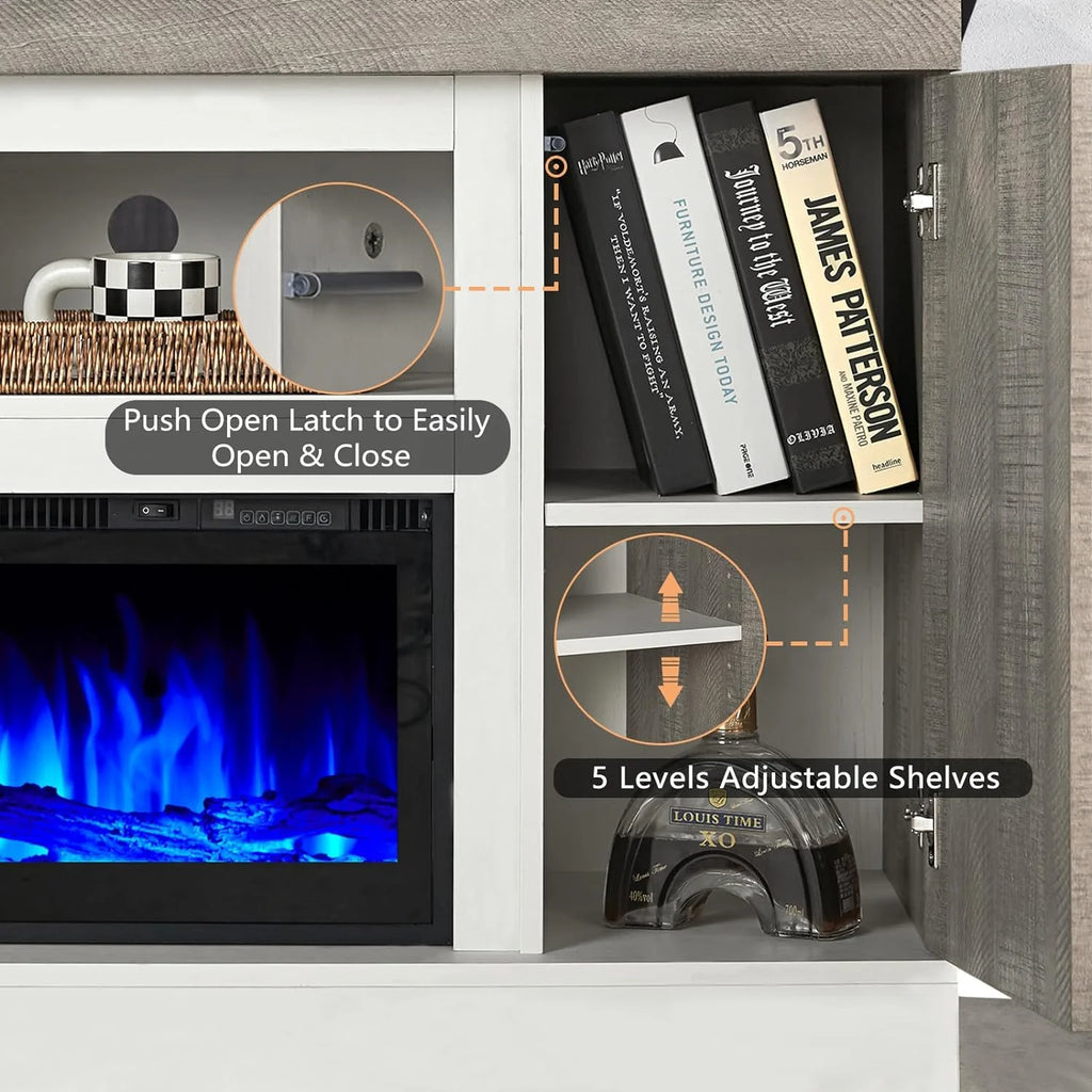 Merluxy 75" Fireplace TV Stand for TVs up to 85", Black & Brown