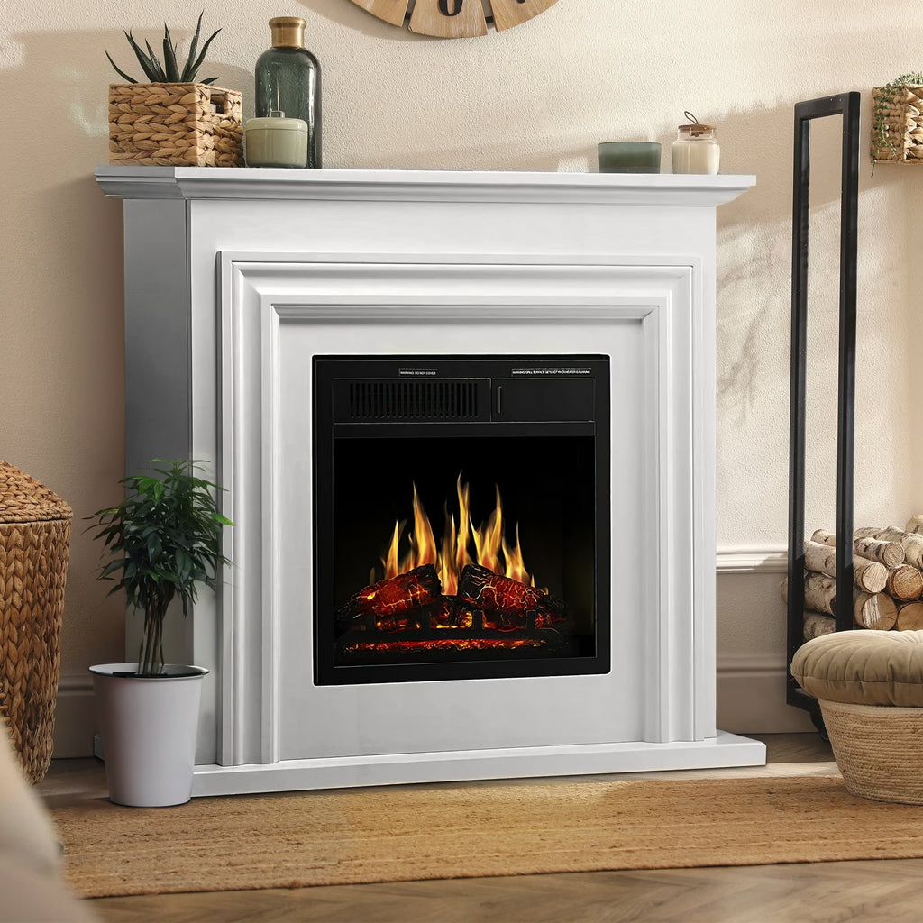 Electactic Electric Fireplace, Free Standing Fireplace, with Remote Control, Adjustable LED Flame, 750W/1500W -White