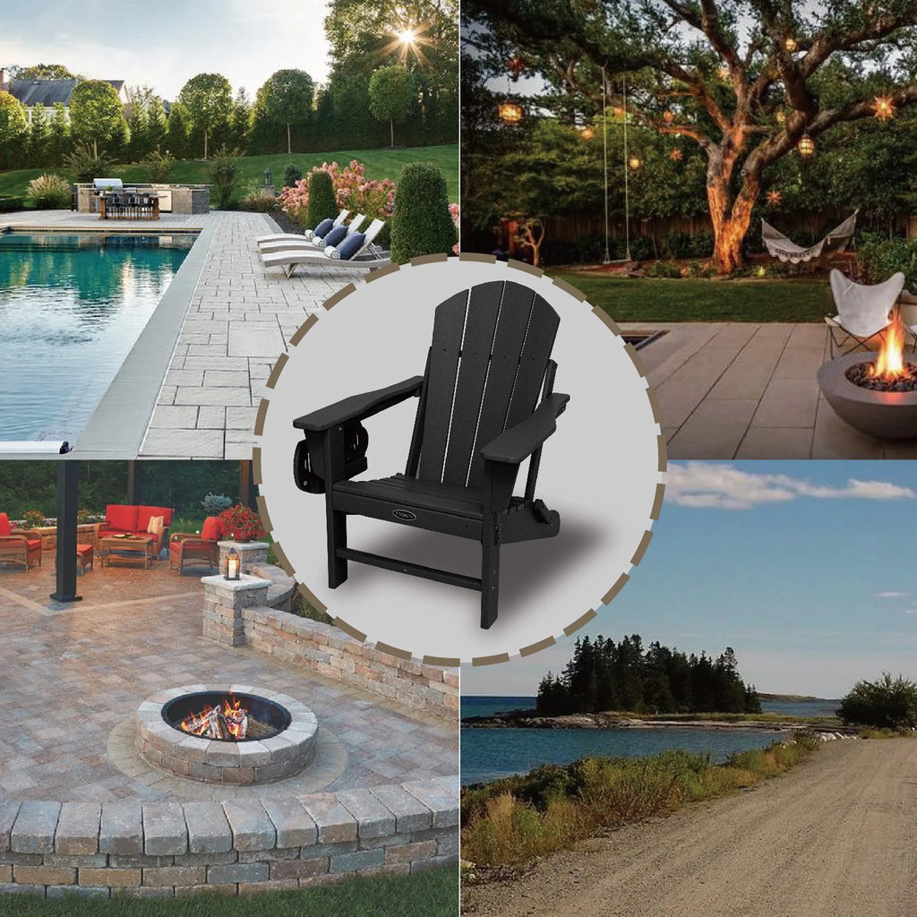 FOOWIN HDPE Plastic Adirondack Chairs Set of 4, Black