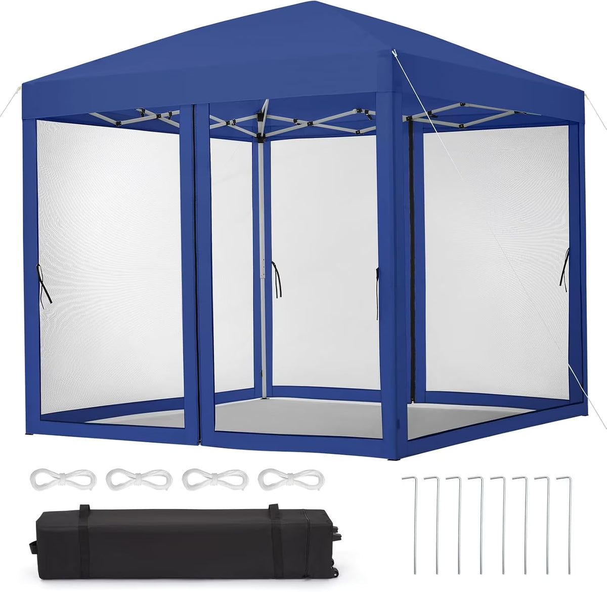Instant Pop-Up Canopy Tent with Removable Mosquito Net & 2 Zipper Doors, 90-Second Setup, UV50+/Waterproof, 64-100 Sq Ft Shade, Wheeled Carry Bag for Camping, Backyard, Picnic