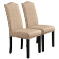 Easyfashion Set of 2 Classic Upholstered Dining Chair, Khaki