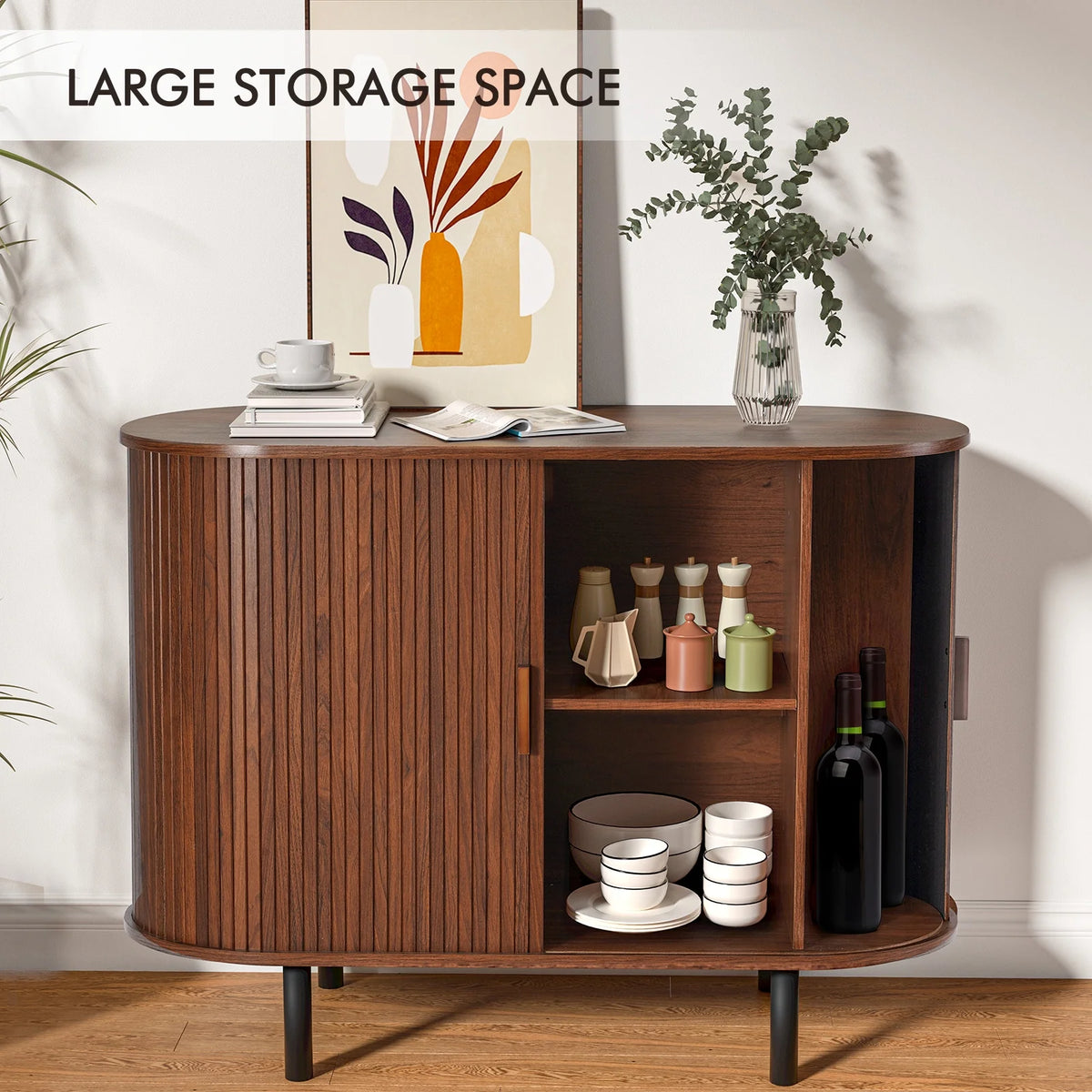 MARNUR Sideboard Buffet Cabinet 40" Storage Cabinet with 2 Sliding Tambour Doors, Adjustable Shelves for Kitchen, Living Room, Hallway, Entryway